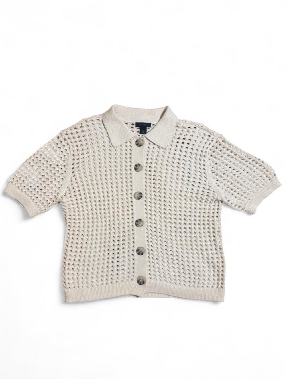 Halogen Short-Sleeve Knit Button-Up Top